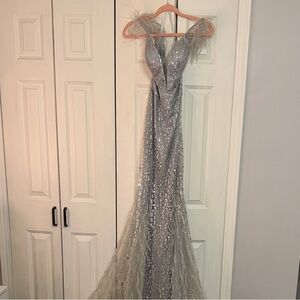 Elegant Silver Sequin Prom Dress